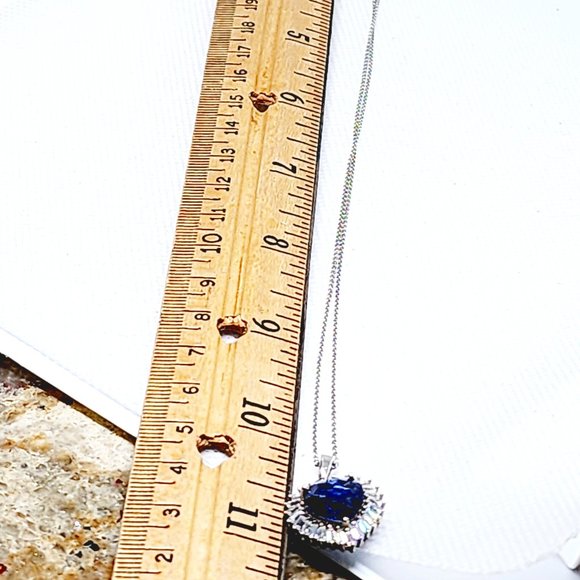 Kashmir Kyanite & Moissanite heart halo pendant 20 inch in Plat over SS 5.35 cts - Picture 5 of 5